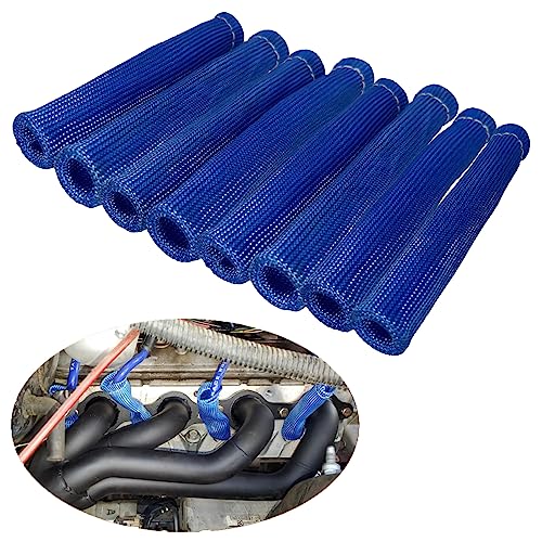 Spark Plug Wire Heat Shield 8PCS Spark Plug Boots Thermal Protection Sleeve 1200 Degree 6 inch Heat Cover Wrap for Car Truck (Blue) - color: blue