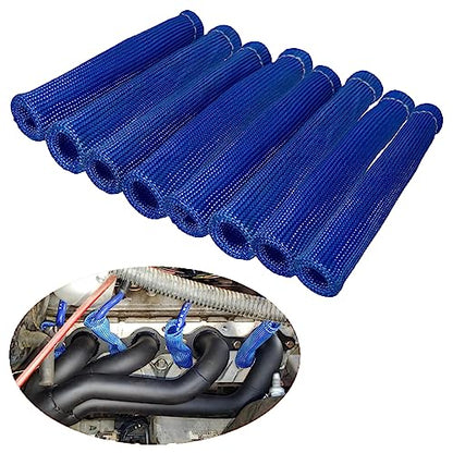 Spark Plug Wire Heat Shield 8PCS Spark Plug Boots Thermal Protection Sleeve 1200 Degree 6 inch Heat Cover Wrap for Car Truck (Blue) - color: blue