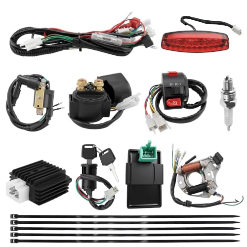 PRO BAT Full Electrics Wiring Harness 3-Pin Brake Light 2-Coil Stator - color: White Spark Plug, size: Full-wave Rectifier