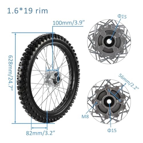 Front Motorcycle Tire 70/100-19 & Rear Tire 90/100-16 Wheel Tires Rim Inner Tube with 15mm Bearing & Front Suspension Fork 45mm/48mm & 280mm Rear Shocks Absorber for Pit Pro Trail Dirt Bike - size: Front 19 + Rear 16