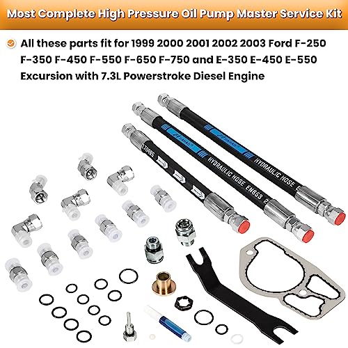 High Pressure Oil Pump HPOP Master Service Kit & Hoses Lines & Crossover Kit for Ford 7.3L Powerstroke Diesel engines F-series E-series Excursion 1999 2000 2001 2002 2003 Complete Set 38 PCS - style: Master Service Kit+Hoses Lines+Crossover Kit
