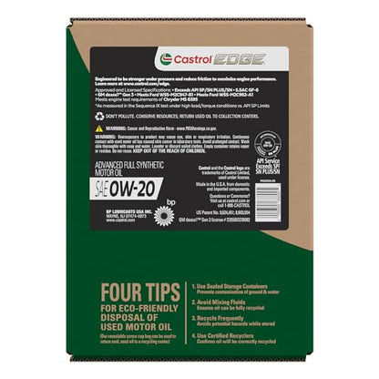 Castrol EDGE 0W-20 Advanced Full Synthetic Motor Oil, 5 Quarts, Eco Pack - size: 5 Quarts, Eco Pack