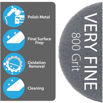 5" Abrasive Pad Hook & Loop Round Non-Woven 800 Grit - 10 Pack (Gray) - color: Gray, size: 5" Round