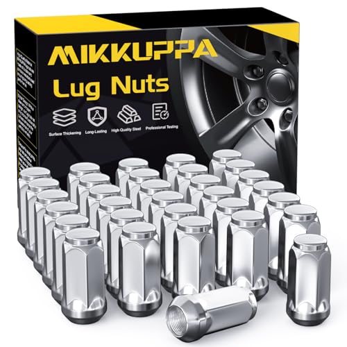 MIKKUPPA M14x1.5 Wheel Lug Nuts, Replacement for Chevy Silverado Ram 1500 2500 3500, Ford F250 F350 Super Duty, GMC Sierra Aftermarket Wheel, Chrome 32pcs Long Closed End Tire Nuts - color: Silver, size: M14x1.5 (32PCS)