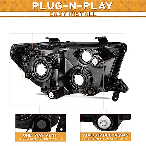 WEELMOTO Headlights for 07-13 Toyota Tundra, Fits Models W/O Level Adjuster - color: Clear Lens I Black Housing I Amber Reflector