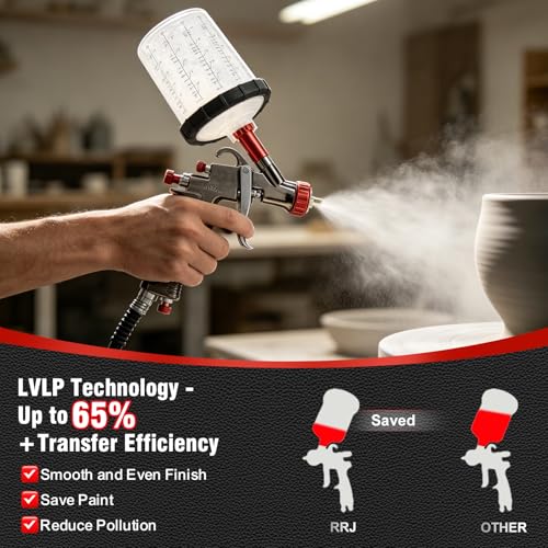 LVLP Automotive Paint Spray Gun R500 Kit, 1.3/1.5/1.7/2.0mm Nozzles LVLP Spray Gun with 600ml Plastic Cup&650ml Disposable Cups& Air Regulator Set, for Painting