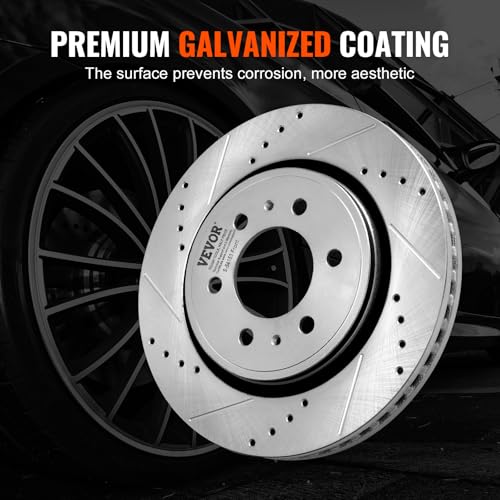 VEVOR Brake Kit Front and Rear, Compatible with 2012-2020 Ford F-150 (MPB only), Drilled and Slotted Brake Rotors Ceramic Brake Pads Replacement, 13.8" Front Rotors 13.7" Rear Rotors - size: S-54153 + S-54186