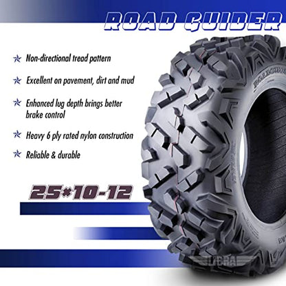 ROADGUIDER Set 4 ATV UTV Tires 25x10-12 25x10x12 6PR All Terrain - size: 25X10-12 *4