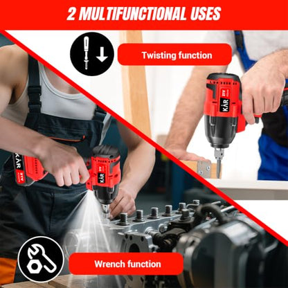 Karramlili 21V Brushless Impact Wrench 650Nm – 1/2" Cordless Impact Gun with 2x 4000mAh Batteries, Variable Speed 0-3000 RPM, 2-in-1 Impact Wrench & Drill, LED Light, Heavy Duty for Truck & Automotive