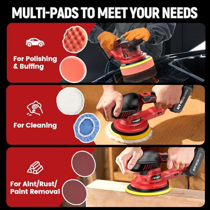 Updated 6 Inch Cordless Car Buffer Polisher with 2x4.0Ah Batteries - size: 6.03 Inch