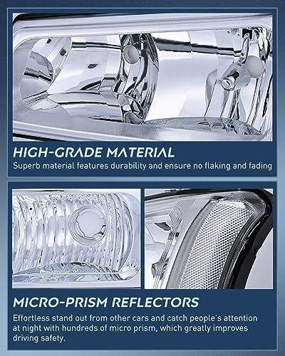 Nilight Headlight Assembly for 2003 2004 2005 2006 Chevy Silverado Avalanche 1500 1500HD 2500 2500HD 3500 Chevrolet Pickup Replacement Headlamp Housing Bumper Lamp Set - color: Chrome Housing + Clear Reflector