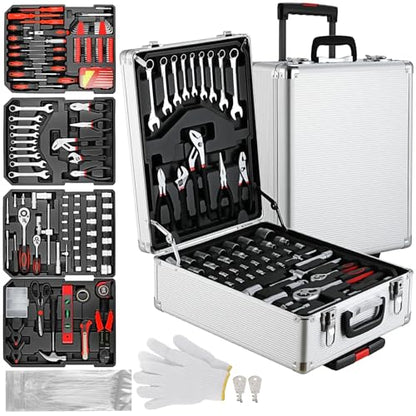 TLGREEN 799-Piece Mechanic Tool Set with Rolling Tool Box, Black - color: Silver