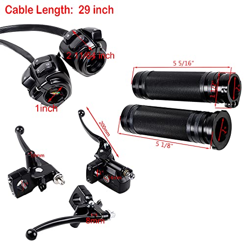 Set Switches Control with Wiring Harness and Left Right Master Cylinder Reservoir Brake Lever and 1 Pair of Hand Grips for 1996-2012 Softail Dyna Sportster V-Rod 1 inch Handlebar - color: Black, size: Handlebar Switch + Brake Levers + Grips (3)