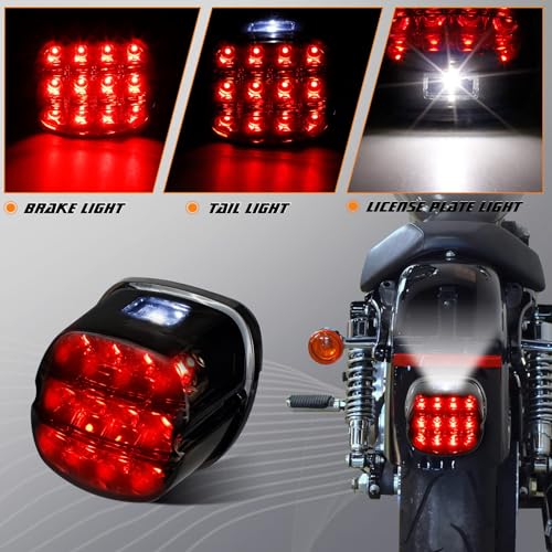 NTHREEAUTO Smoked LED Rear Tail Light Motorcycle Taillights Brake Driving Compatible with Harley Dyna Road King Electra Glide Street Bob Touring - color: Smoke