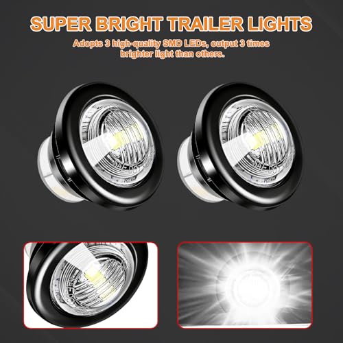 20PCS 3/4" Strobe Flash+Steady Marker Lights Dual Function LED Trailer Side Clearance Tail Round Lights 12V Brake Stop Turn Signal Warning Lamps for Trailer Truck Bus ATV UTV Van RV (20 White) - color: White