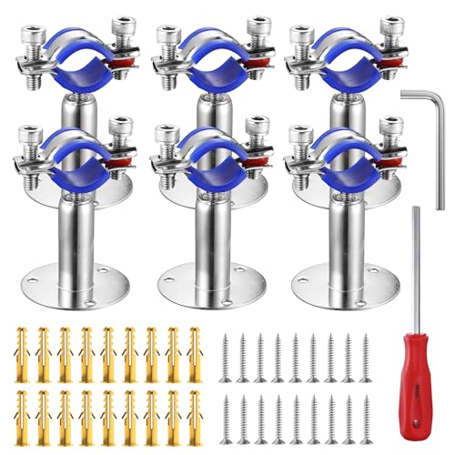 6PCS 304 Stainless Steel Wall Mount Ceiling Mount Pipe Supports,Suitable for OD Pipe 38-40mm,Adjustable Height 50-100mm,Adjustable Pipe Strap Clamp with Screws - color: Adjustable Height 50-100mm, style: 38-40mm