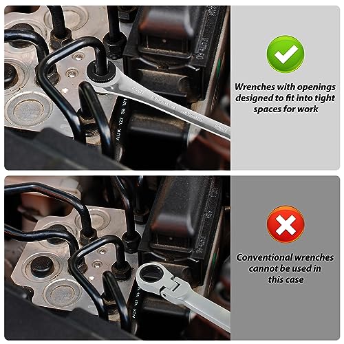 LOSCHEN 12pcs/set 8-19mm Metric Ratcheting Wrench Combination Wrench Set with 72 Teeth, Chrome Vanadium Steel Tubing Ratchet Spanner（US and European Patents） - size: Metric set/12pcs