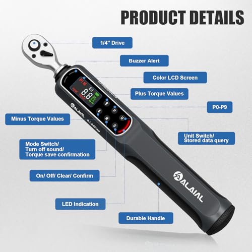 Digital Torque Wrench 1/4 Drive, 0.1-8.8 Ft.Lb ±2% Accuracy - size: 0.1-8.8 Ft.Lb/0.2-12 Nm-1/4"