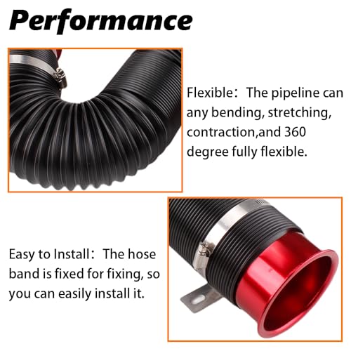BARTOO 3" Turbine Intake Pipe Adjustable Cold Air Intake Pipe Tube Red - color: Red