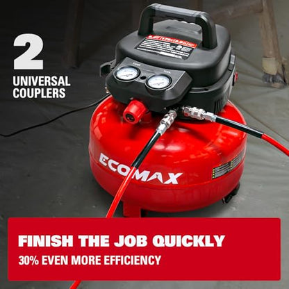 ECOMAX 6 Gal Pancake Air Compressor 175PSI, 3 CFM @ 90 PSI w/25 FT Air Hose - style: Air Hose
