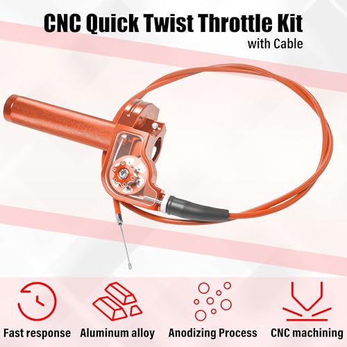 Universal CNC Quick Twist Throttle Kit with Cable for 7/8" Bars - Fits CRF50 70 110 125 230 250, KLX, XR, Pit & Dirt Bike, ATV, Mini Bike (CT200U) (Style - A, Orange) - color: Orange, style: Style - A