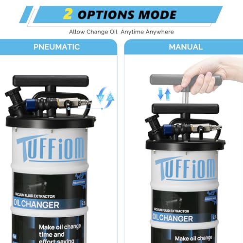 TUFFIOM Manual & Pneumatic Oil Extractor Pump 6.5L, Industrial Fluid Transfer Pump w/Complete Kit for Car Truck Motorcycle Boat ATV, Efficient Oil Change Tool with Dipstick Hose & Storage, Blue-Black