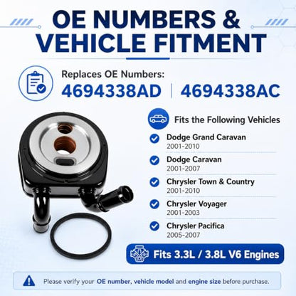 4694338AD Engine Oil Cooler Fit for 2001-2007 Caravan Chrysler - color: 4694338AD