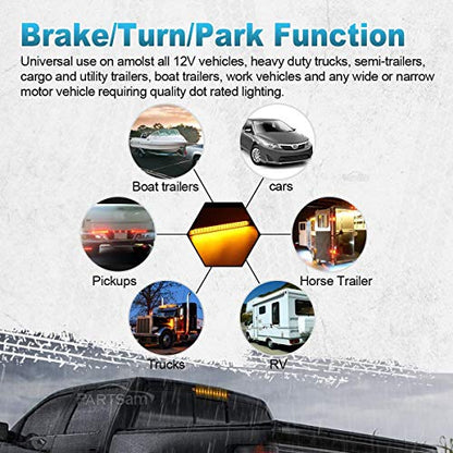 Partsam 2Pcs 17 Inch Amber Led Truck Trailer Light Bar 40 LED Clear Lens Dual Row, 17" Sealed LED Waterproof Submersible Turn Signal Tail Clearance Marker Identification Truck Trailer Light Bar - color: Amber Led