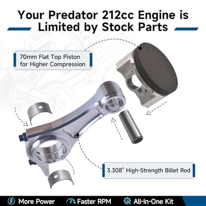 Billet Rod（3.308） Kit for Predator 212cc Hemi and Non-Hemi versions Engine - size: with 18lb Valve Spring Kit