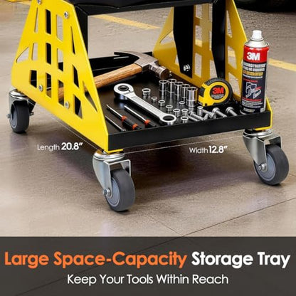Mechanic Stool 400 LBS Capacity Garage Stool Gift for Men, Heavy Duty Rolling Mechanics Seat, Tools for Automotive Auto Repair (Yellow) - color: Yellow