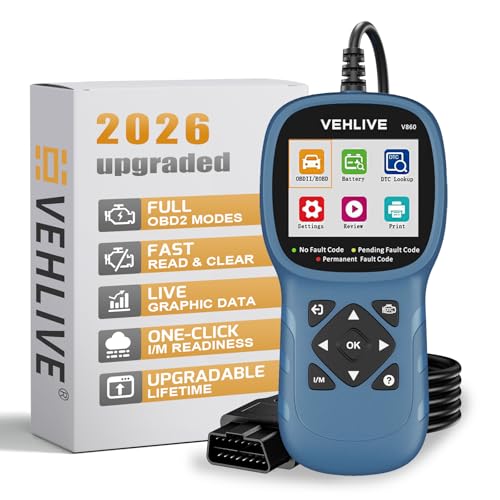 V860 OBD2 Scanner for Car and Trucks,Diagnostic Tools and Code Reader for Engine Check,Battery Test, O2 Sensor and EVAP Leak for Annual Check Readiness,Printable Export,Vehicle After 1996