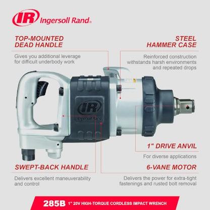 Ingersoll Rand 285B 1" Air Impact Wrench, 1475 ft-lbs Max Torque, Heavy Duty, D-handle - style: 1 Inch Drive - Standard Anvil