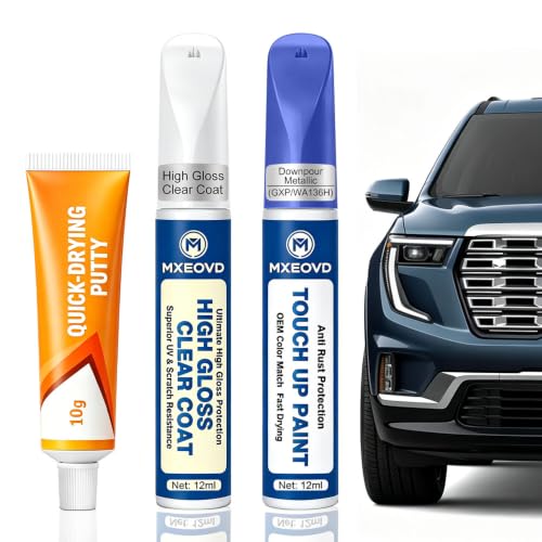 Downpour Metallic(GXP/WA136H) Touch Up Paint Compatible with GMC,All in One Car Scratch Repair Kit with Primer Putty & Clear Coat, Complete Sanding Tools Set for Scratches Chips Nicks - color: Downpour Metallic(GXP/WA136H), size: GMC