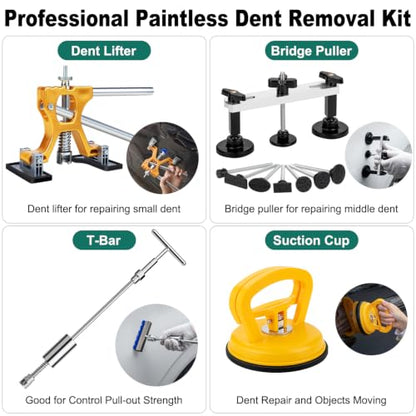 Dent Puller Remover Kit, Professional Car Paintless Dent Removal Kit Tools, 2 in 1 T-Bar,Adjustable Dent Lifter, Bridge Puller Slide Hammer Hail Dent Suction Puller for Auto Body SUV Damage DIY Repair