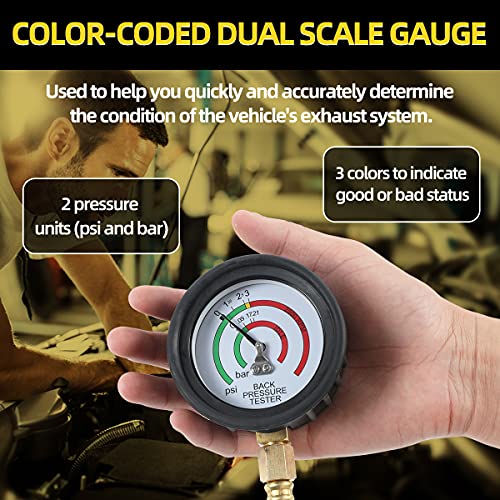 CMTOOL Exhaust Back Pressure Tester Kit with Carton Packaging, Professional Car Exhaust Back Pressure Gauge with 6-Foot Hose, with Adapter & Hose Clamp