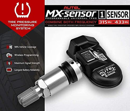 Autel TPMS Sensors MX Sensors 4pcs Universal Tire Sensor Dual Frequency 315MHz/433MHz Autel MX Sensor Metal Stem Programmable by TS508 TS408 TS508WF TS608 MS906TS ITS600 MS906PRO-TS - size: 4pcs TPMS Sensor