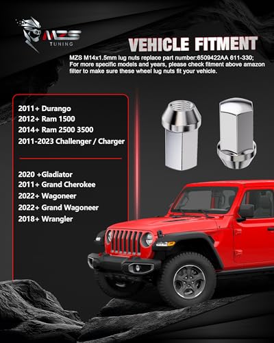 MZS M14x1.5 Lug Nuts for Wrangler Gladiator Grand Cherokee Ram Chrome 20PC - size: M14X1.5-Wrangler Durango