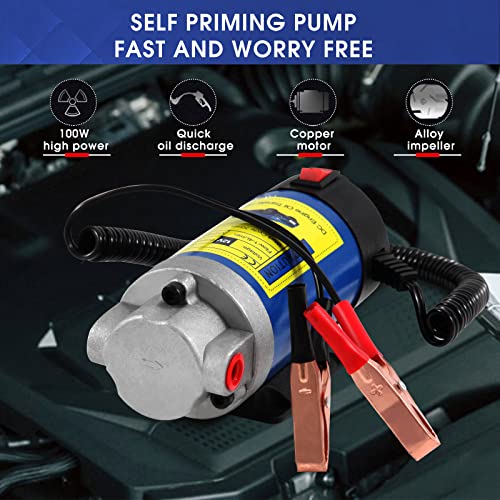 Vevitts Engine Oil Pump, Portable Electric Self-Priming Motor Oil Pump for Car Motorcycle and Boat Engine Oil Transfer Change Pump 12V 100W