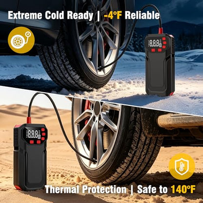 Tire Inflator Portable Air Compressor,5200mAh Cordless Car Air Pump with Digital Pressure Gauge, 150PSI Electric Tire Pump with Auto-Shutoff & LED Light Smart Inflation (Black)