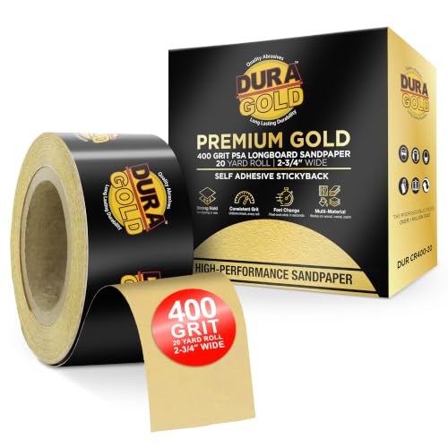 Dura-Gold Gold PSA Longboard Sandpaper, 400 Grit, 20 Yard Roll, 2-3/4" Wide - size: 400-Grit