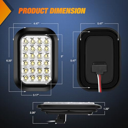 Nilight 5" X 3" Rectangular Trailer Tail Light 4 PCS White Red 24LED - color: 6Pcs Red/White 24Led Lights 5x3Inch