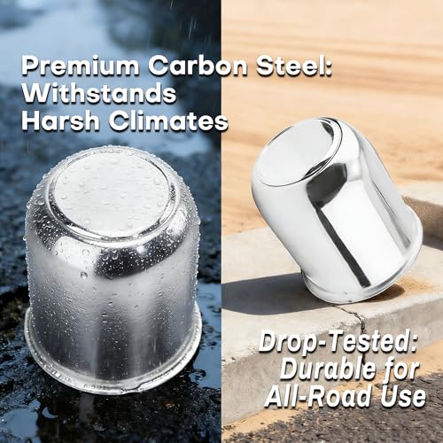 4Pcs 3.19inch Trailer Wheel Center Caps Fit 3.19" Center Bore Truck Trailer RV SUV Wheels Rims, Carbon Steel Silver Hub Covers - color: Chrome Silver, size: 3.19in Hub Hole, 3.62in Tall