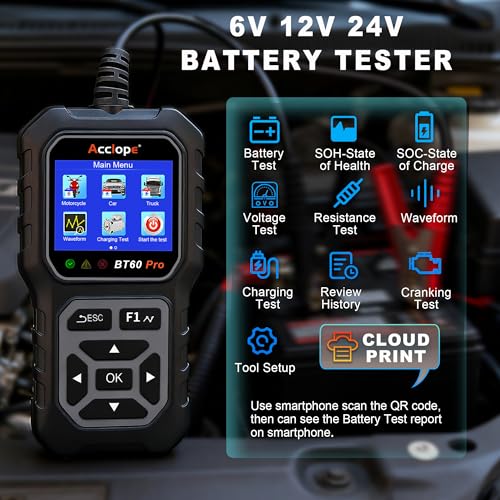 BT60 PRO 2-120AH Battery Tester 6V/12V/24V 100-3000 CCA QR Report - color: Black-Grey