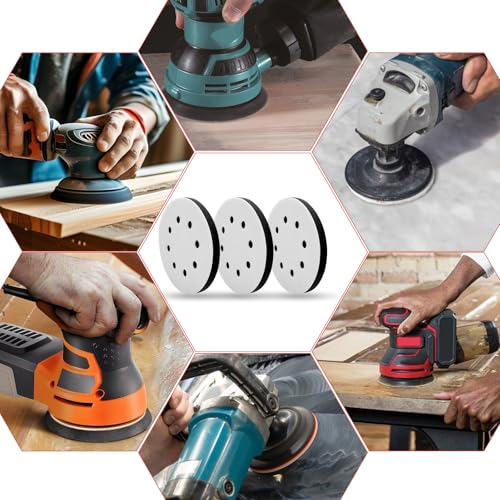 3PCS 5 Inch 8 Holes Sanding Disc Backing Pad, Self Adhesive Sponge Cushion, Sandpaper Tray Protection Pad, Hook and Loop Soft Sponge Cushion Buffing Pads Sanding Pads Backing Pads