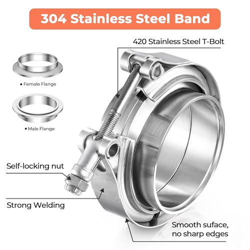 2 Inch V Band Clamp with Flange Male Female, 304 Stainless Steel V-Band Flange Kit For Turbo, Downpipes, Exhaust Systems - size: 2 inch