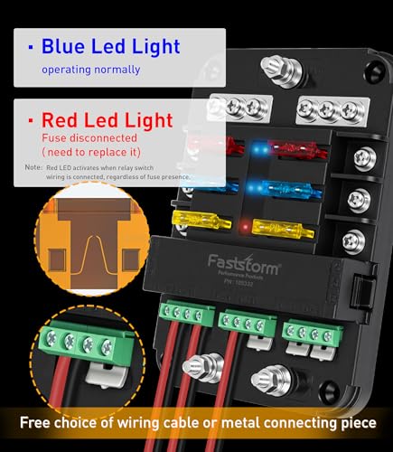 12V Fuse Block with Relay 6 Way with Acc Interface ATC ATO Blade Fuses, Relay Box 12V Automotive Fuse Panel with LED Indicator for Auto Marine Car Boat RV - color: 6 Way Fuse Block - Relay