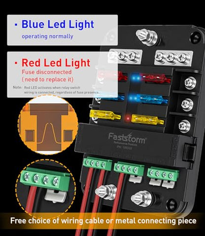 12V Fuse Block with Relay 6 Way with Acc Interface ATC ATO Blade Fuses, Relay Box 12V Automotive Fuse Panel with LED Indicator for Auto Marine Car Boat RV - color: 6 Way Fuse Block - Relay