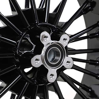 TOFR 21x3.5 16x5.5 Fat Spoke Black Wheels For Harley Softail Choppers 06-20 - color: Gloss Black, size: Front：21x3.5 Rear：16x5.5
