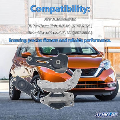Engine Motor and Transmission Mount Kit 3PCS Compatible with 2017-2024 Nissan Kicks & 2020-2024 Versa 1.6L - Replace A4397 A4398 A4387 112105RA1A 12205RA0A 113609VA0A