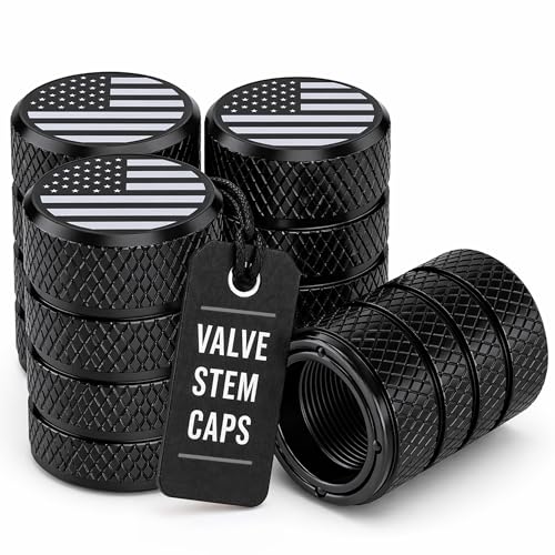 American Flag Valve Stem Caps – Onyx Black, Anti-Rust Anodized Aluminum, Universal Fit for Car, Truck, SUV, Bike – Set of 4 (Onyx Black) - color: ONYX BLACK US